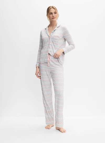 Snowflake & Heart Print Pyjama Set