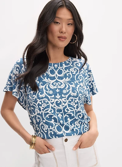 Printed Crew Neck Top