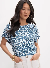 Printed Crew Neck Top