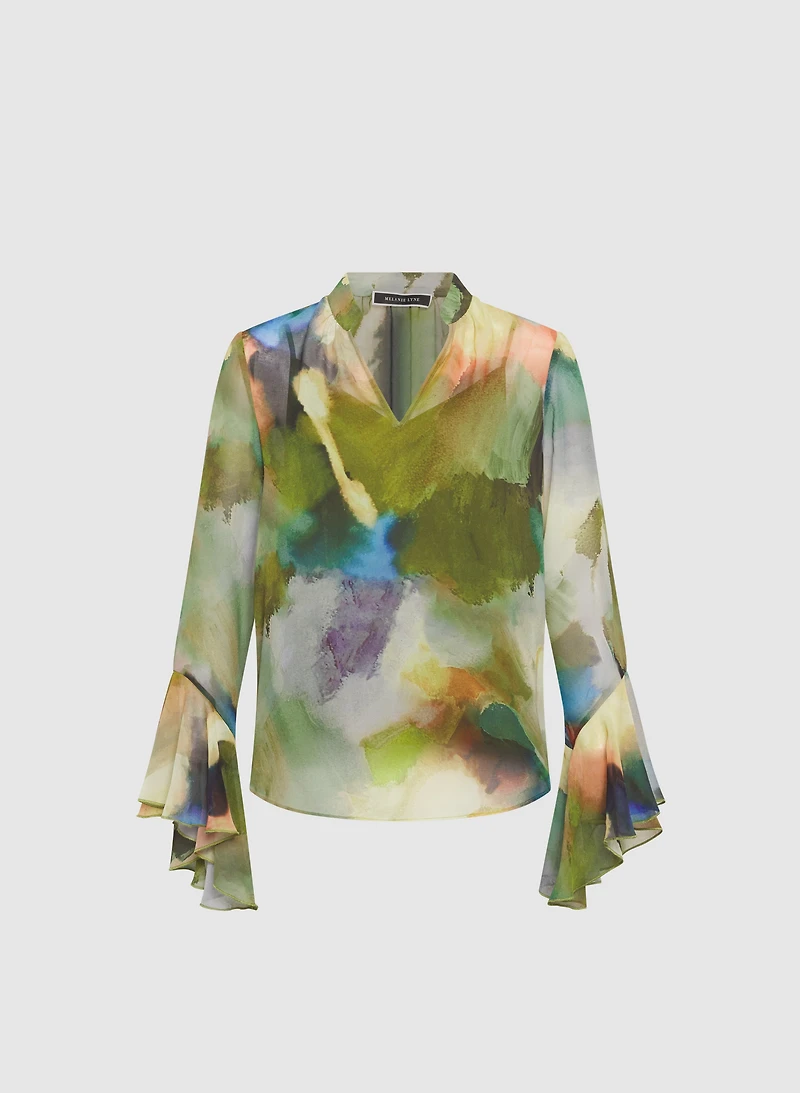 Abstract Bell Sleeve Blouse