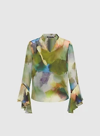 Abstract Bell Sleeve Blouse