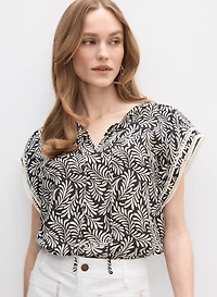 Printed Crochet Trim Blouse