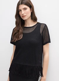 Fringed Open-Knit Top