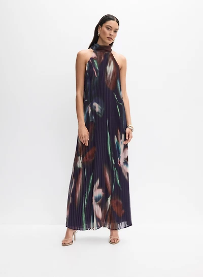 Robe plissée à motif abstrait