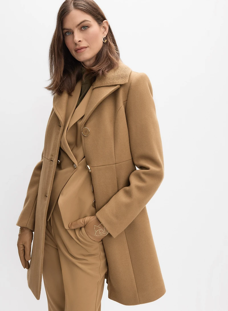 Stretch Wool-Blend Button Coat