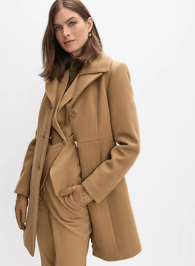 Stretch Wool-Blend Button Coat