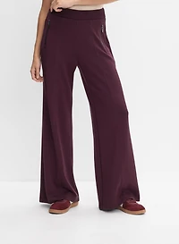 Ribbed Waist Wide-Leg Pants