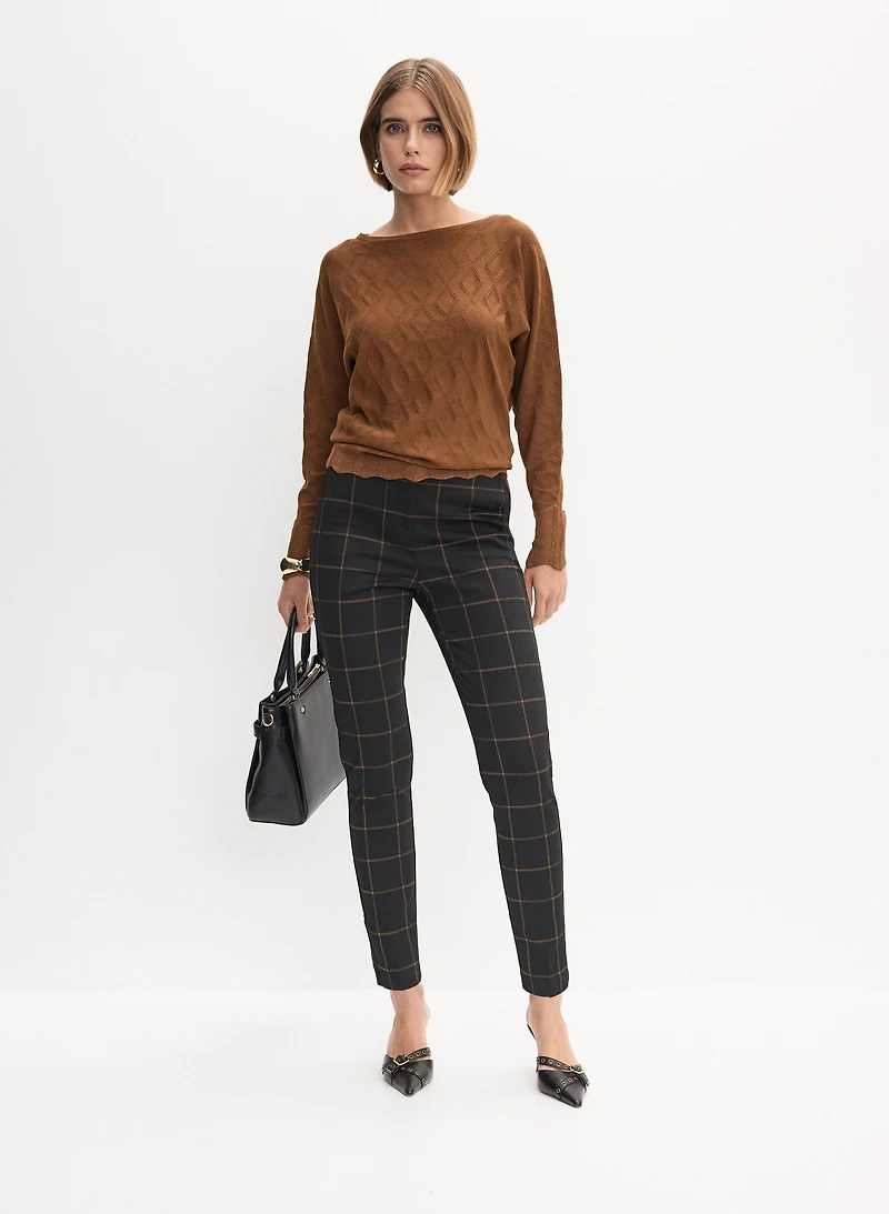 Plaid Print Slim Leg Pants