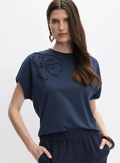 T-shirt à détail floral en coton