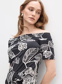 Leaf Print Off-Shoulder Top