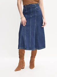 Jupe midi en denim à ceinture