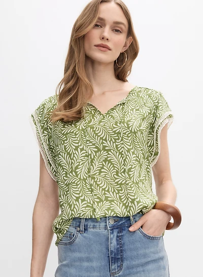 Blouse imprimée à détails en crochet