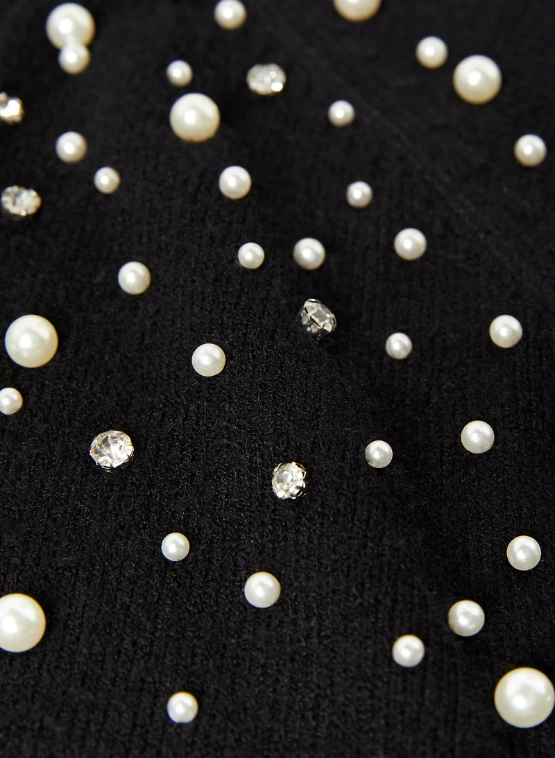 Cardigan mi-long en tricot et perles