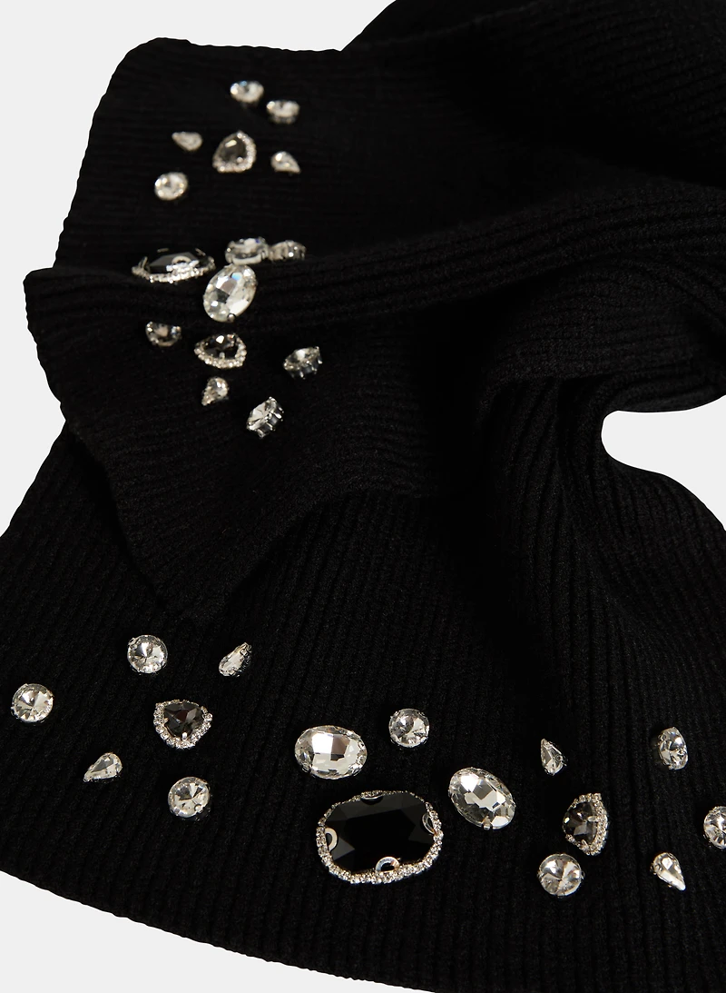 Ribbed Rhinestone Embellished Scarf