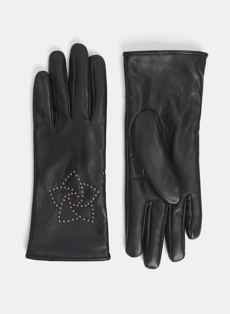 Gants cloutés floraux en cuir végane