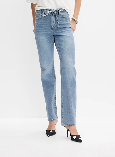 Embellished Tie-Belt Jeans