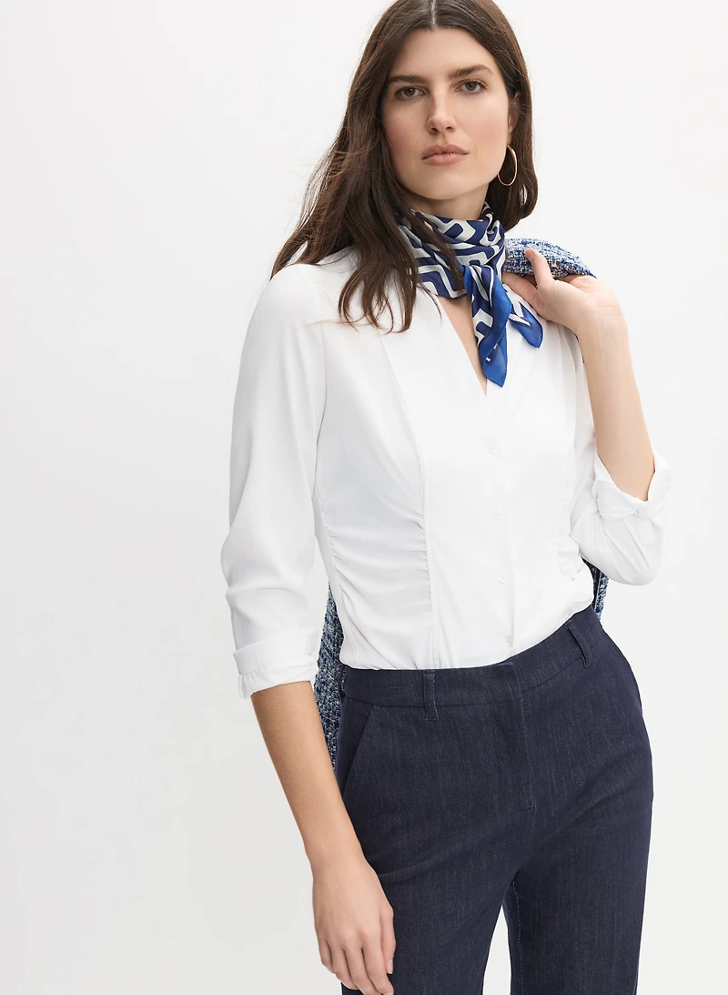 Shirred Button-Down Blouse