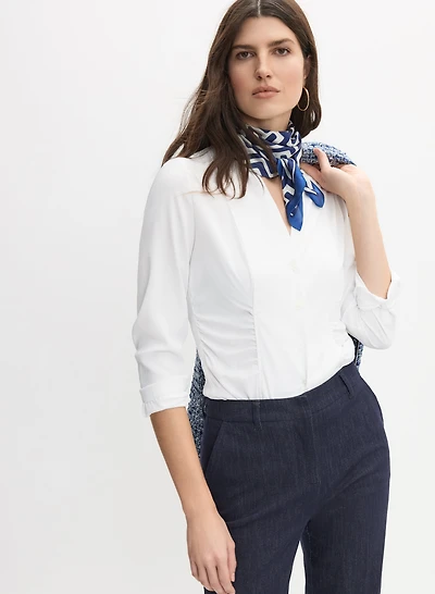 Shirred Button-Down Blouse