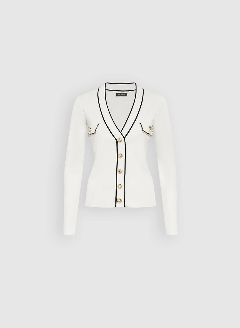 Cardigan boutonné à détail chaine