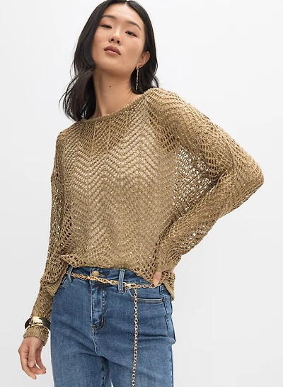 Pull ajouré en pointelle scintillant