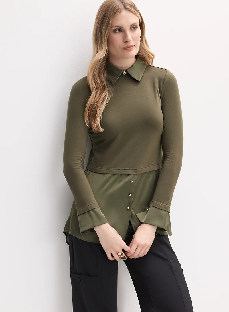 Haut à manches longues illusion col en satin