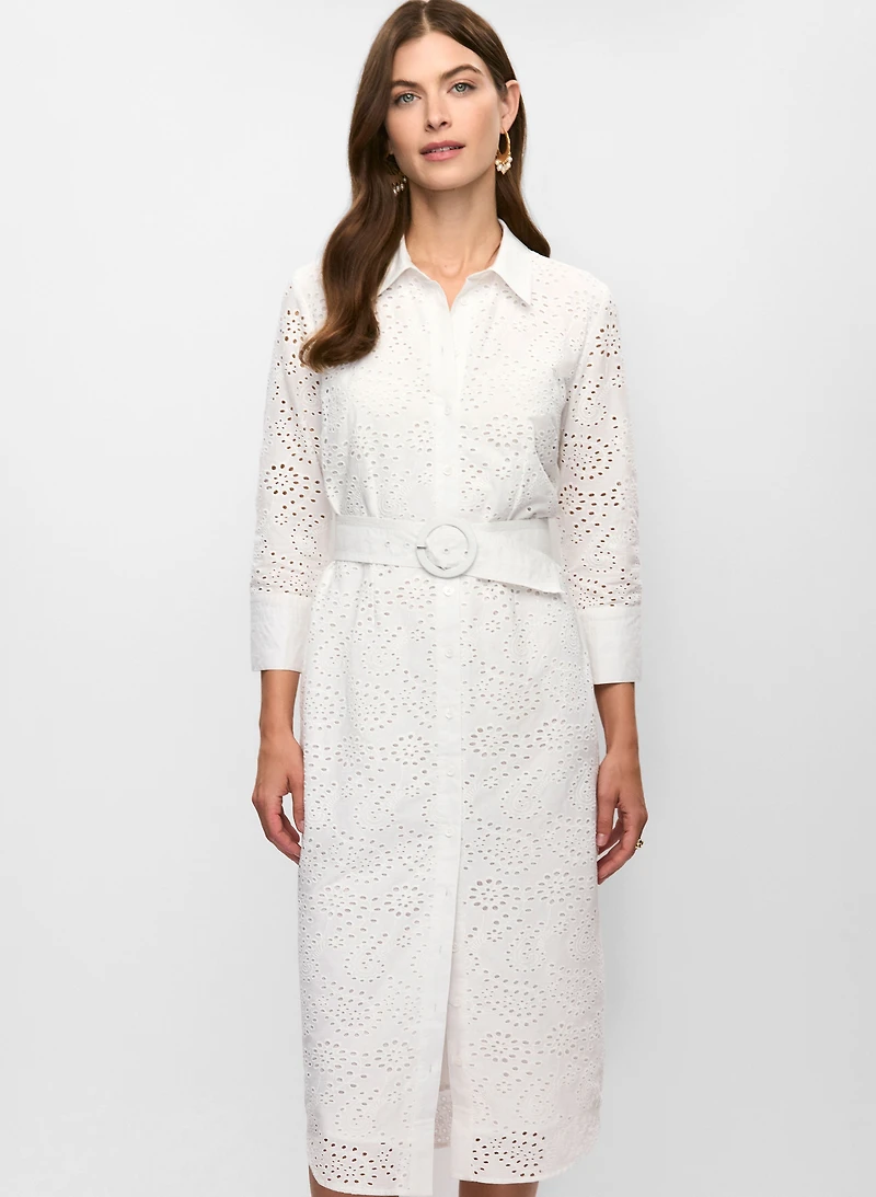 Button-Front Eyelet Shirt Dress