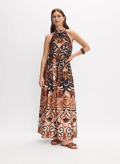Printed Satin Maxi Dress