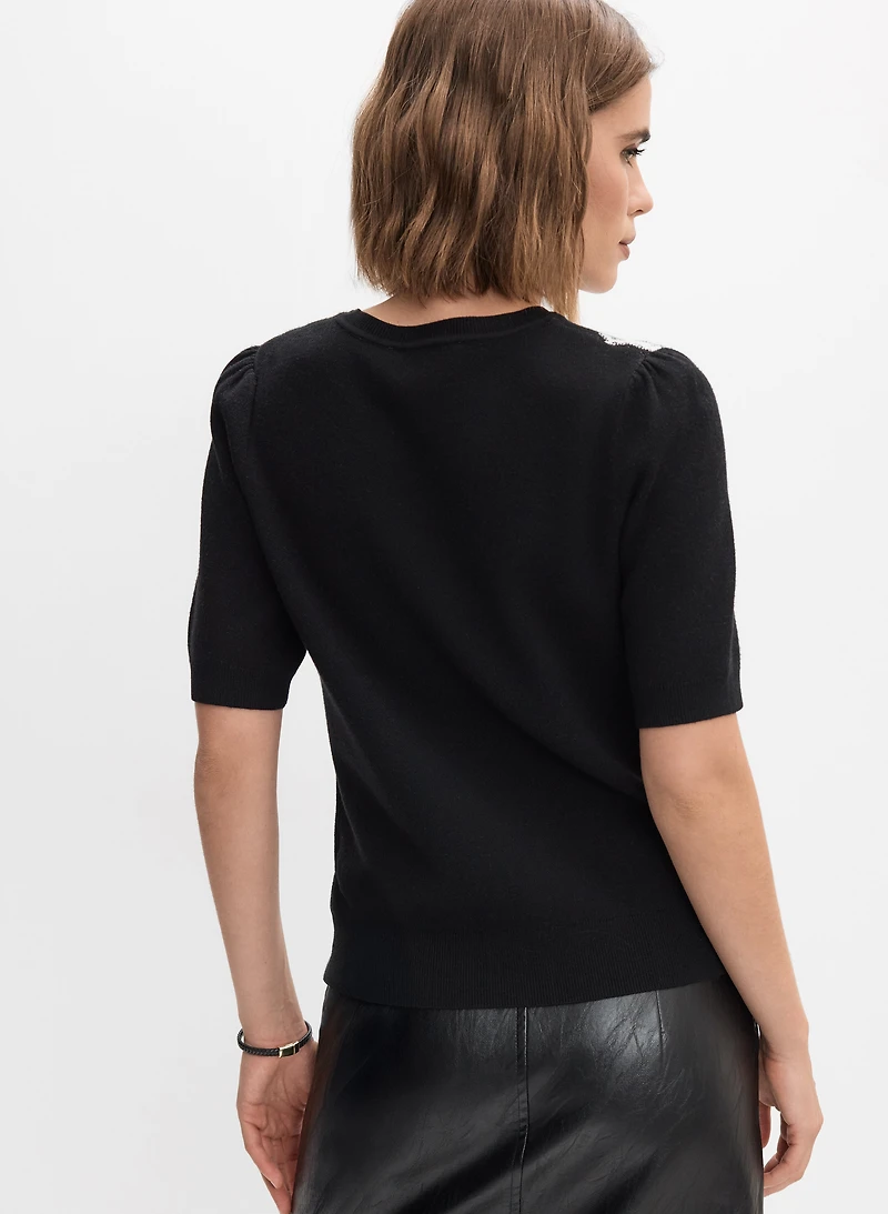 Pull floral en jacquard