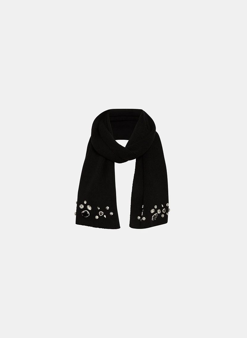 Ribbed Rhinestone Embellished Scarf