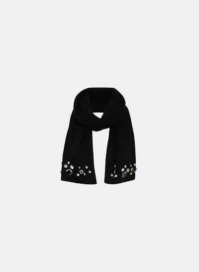 Ribbed Rhinestone Embellished Scarf