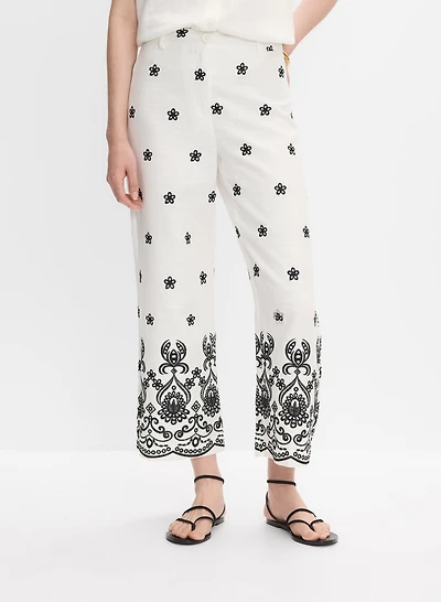 Pantalon à broderies florales