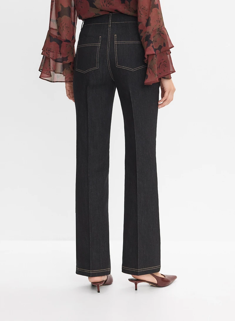 Contrast Stitch Flare-Leg Jeans