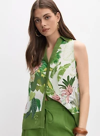 Chemisier sans manches à motif tropical