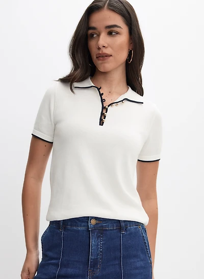 Button Detail Cotton Pullover