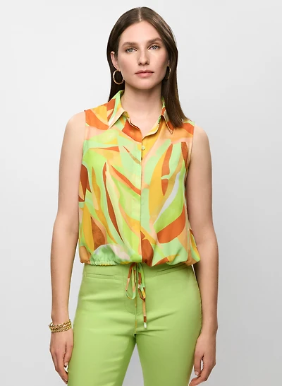 Abstract-Print Sleeveless Blouse