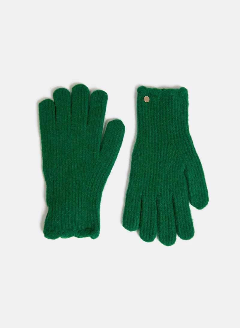Scalloped Trim Wool-Blend Gloves