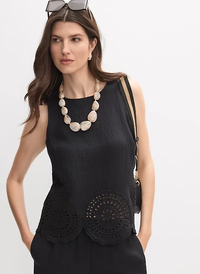 Blouse sans manches à ourlet brodé