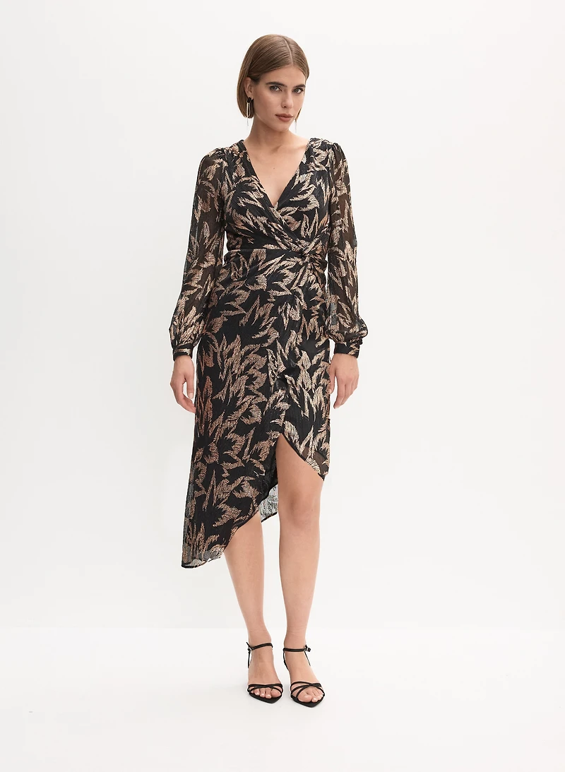 Adrianna Papell- Floral Print Faux Wrap Dress