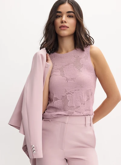 Sleeveless Open-Knit Rose Sweater