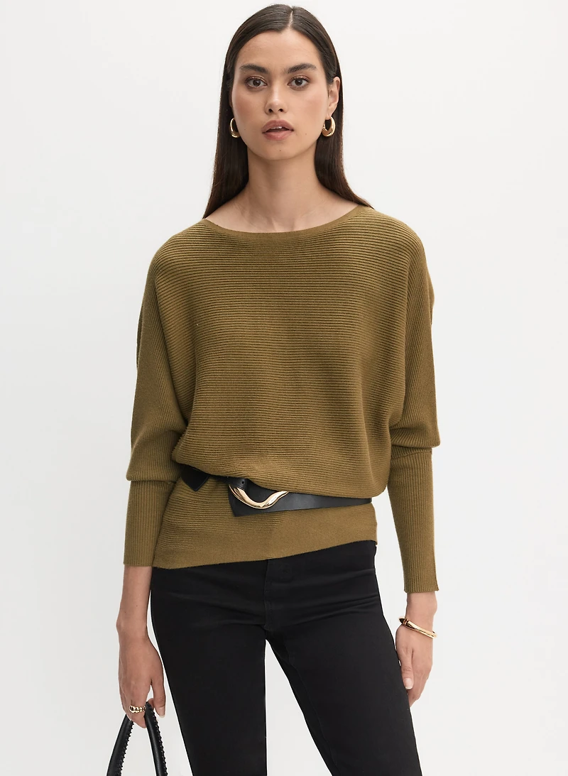 Pull à manches dolman en tricot côtel
