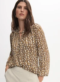 Abstract Frilled Neck Blouse