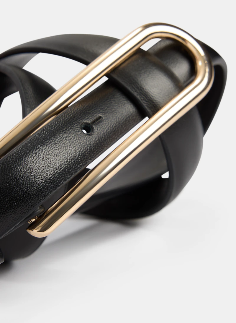 Elongated Buckle Leather Belt