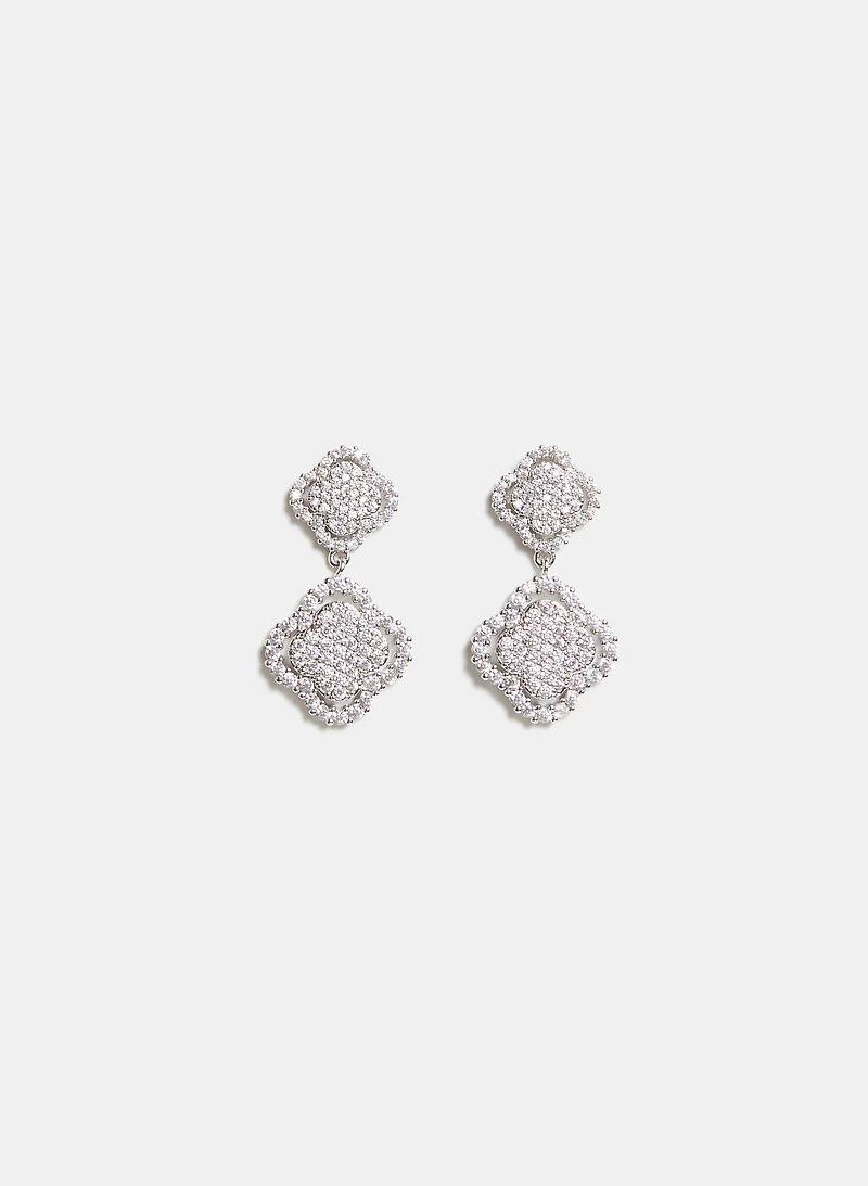 Tiered Cubic Zirconia Clover Earrings