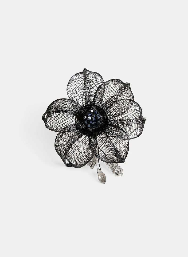 Beaded Mesh Floral Brooch