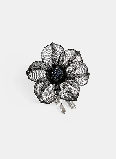 Beaded Mesh Floral Brooch