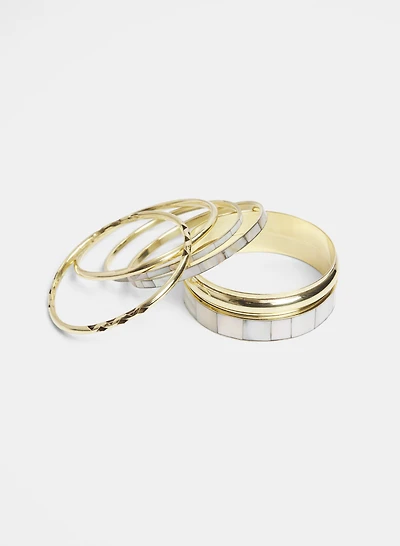 Metal & Shell Bangle Bracelet Set