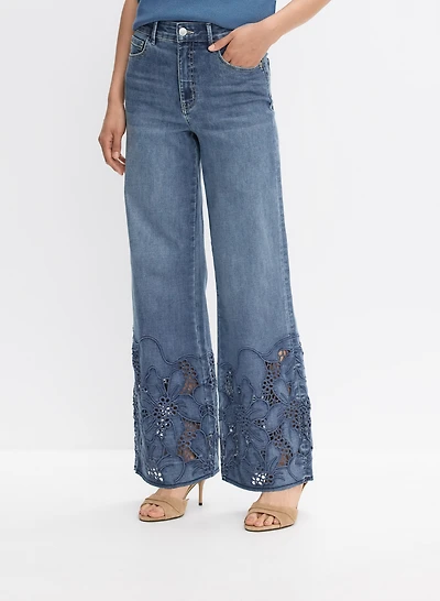 Floral Embroidered Cutout Jeans