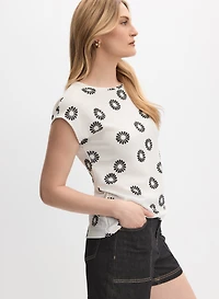T-shirt floral à mancherons