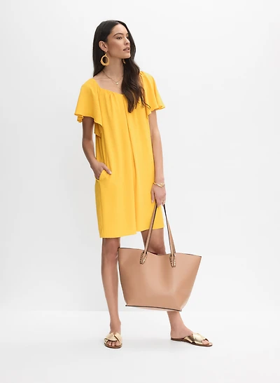 Crinkled V-Neck Dress