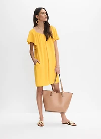 Crinkled V-Neck Dress